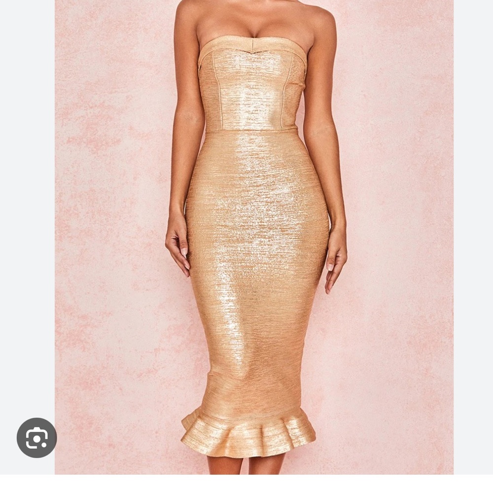 House of CB London metallic midi strapless dress S